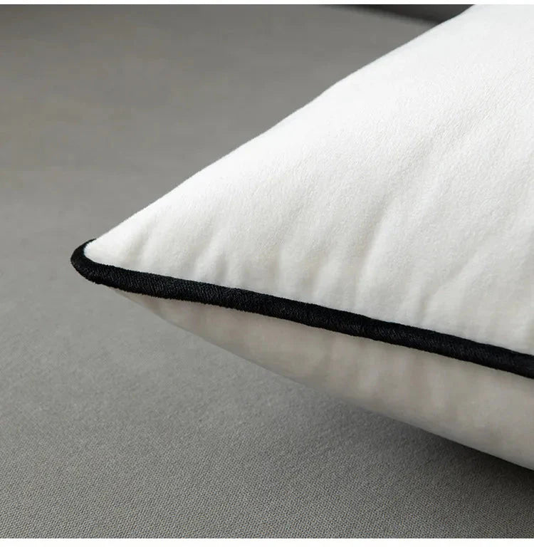 Modern Luxury Velvet Hemming Cushion Covers - Black & White