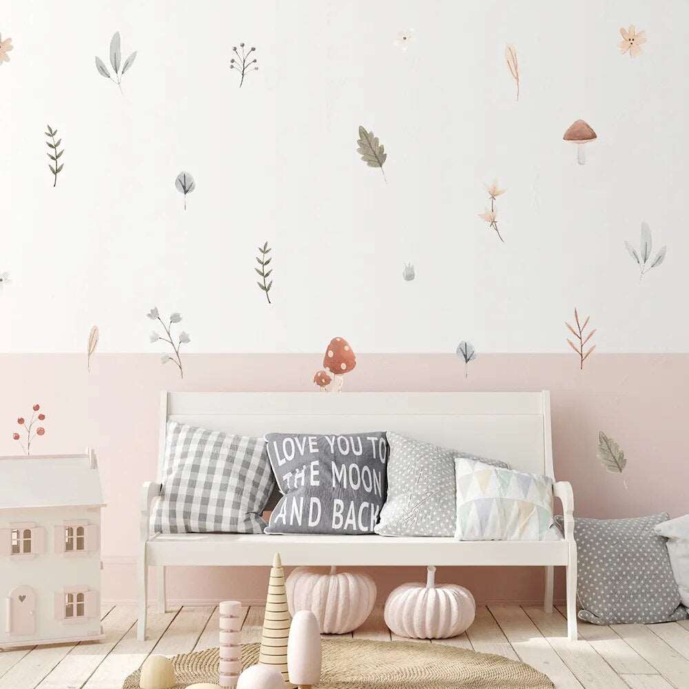 Calcomanías adhesivas de pared mágicas florales y setas místicas