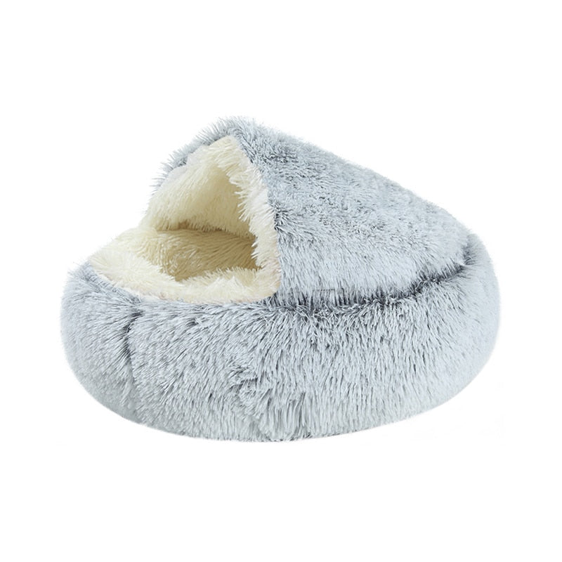 Round Plush Calming Dog Cave Bed