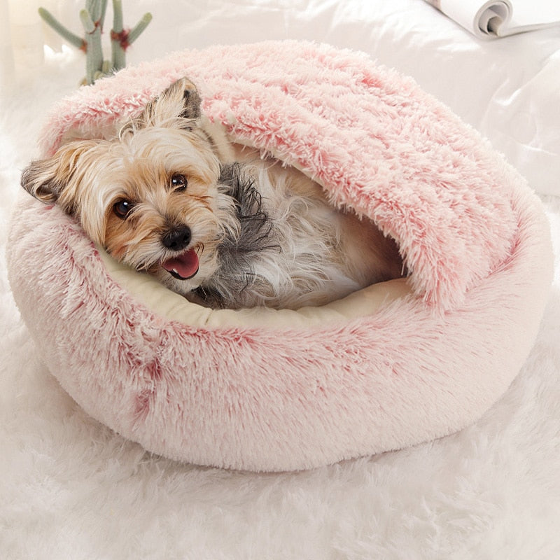 Round Plush Calming Dog Cave Bed