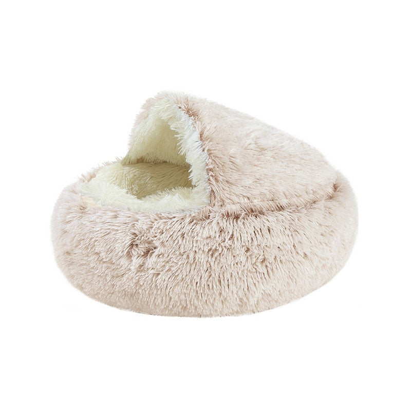 Round Plush Calming Dog Cave Bed