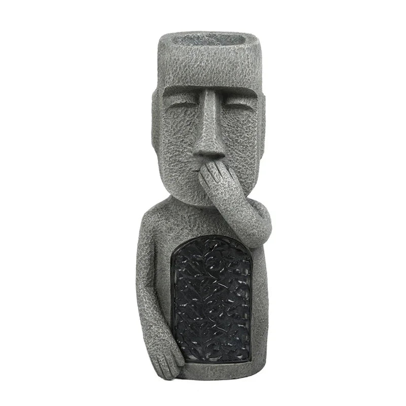 Maceta con estatua de Isla de Pascua - Lámpara LED - Para exterior - Decoración de jardín