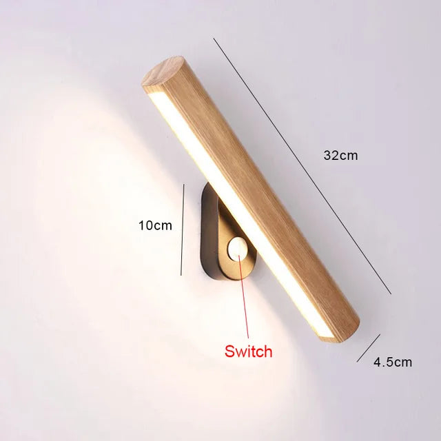 WoodGlow - Applique da parete a LED in legno per camera da letto