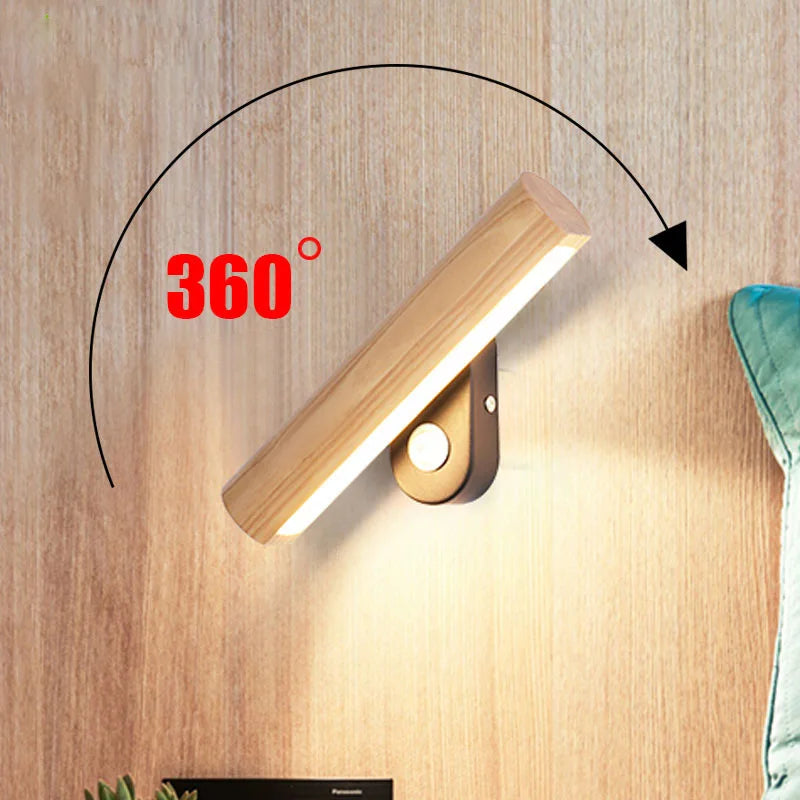 WoodGlow - Aplique de pared LED de madera para dormitorio