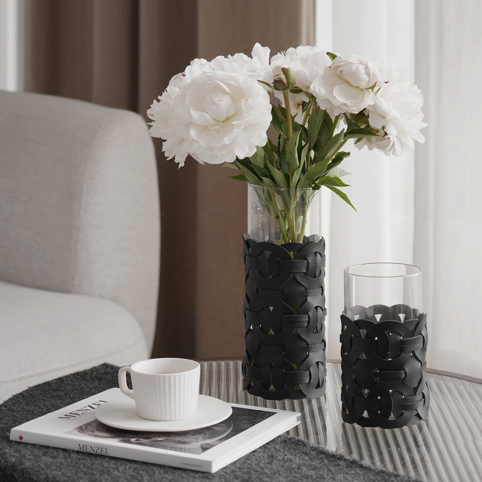 Chain Leather Glass Table Vase