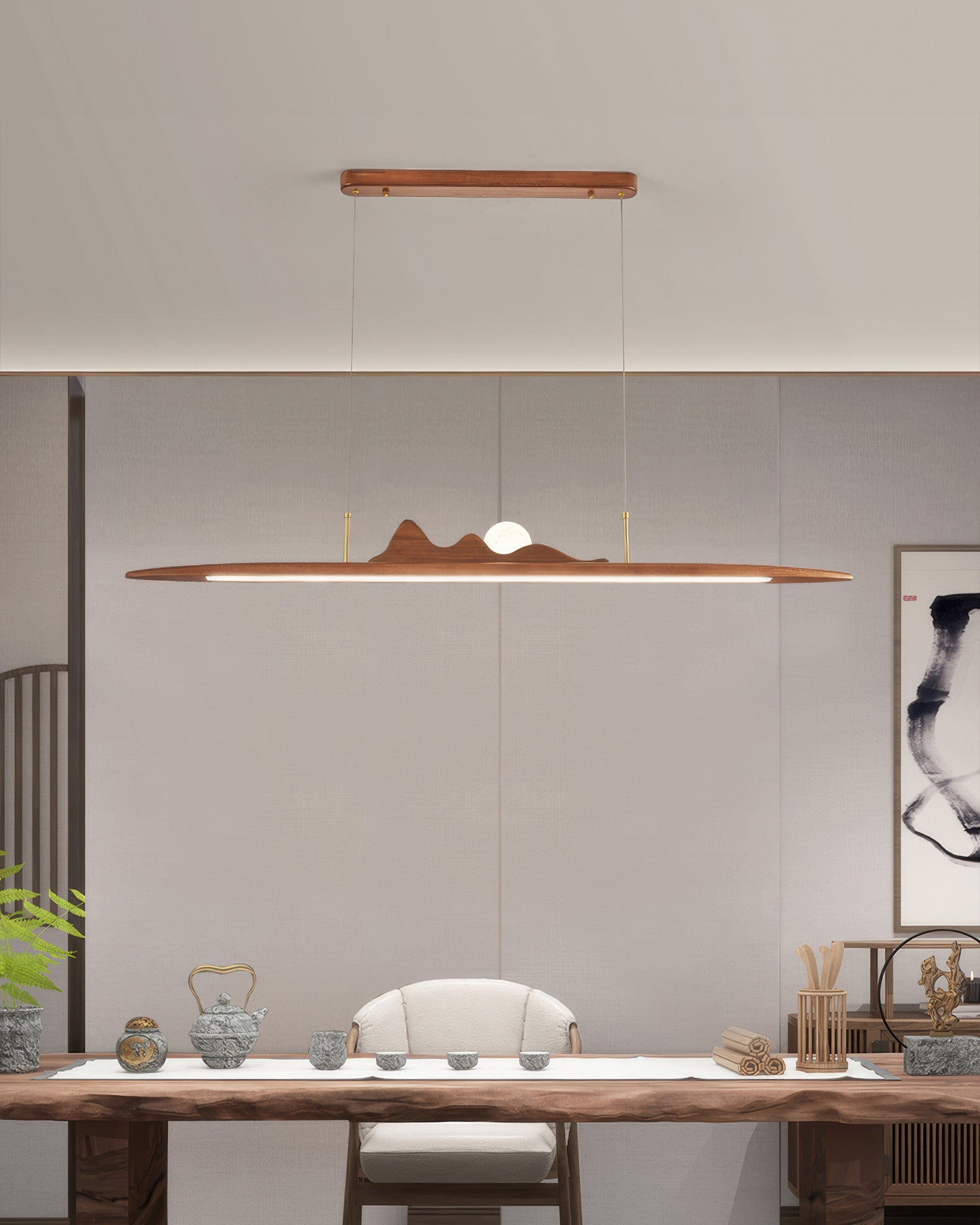 Wooden Strip Pendant Lamp Minimalist One Line Design