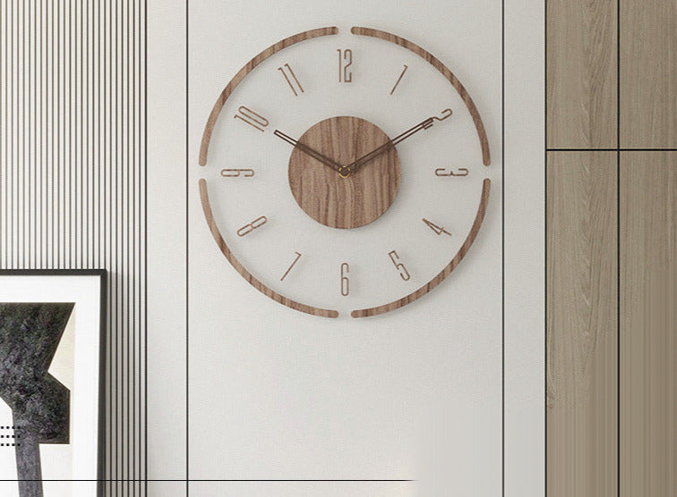 Nordic Silent Wall Decoration Clock Made of Real Wood, 35 cm