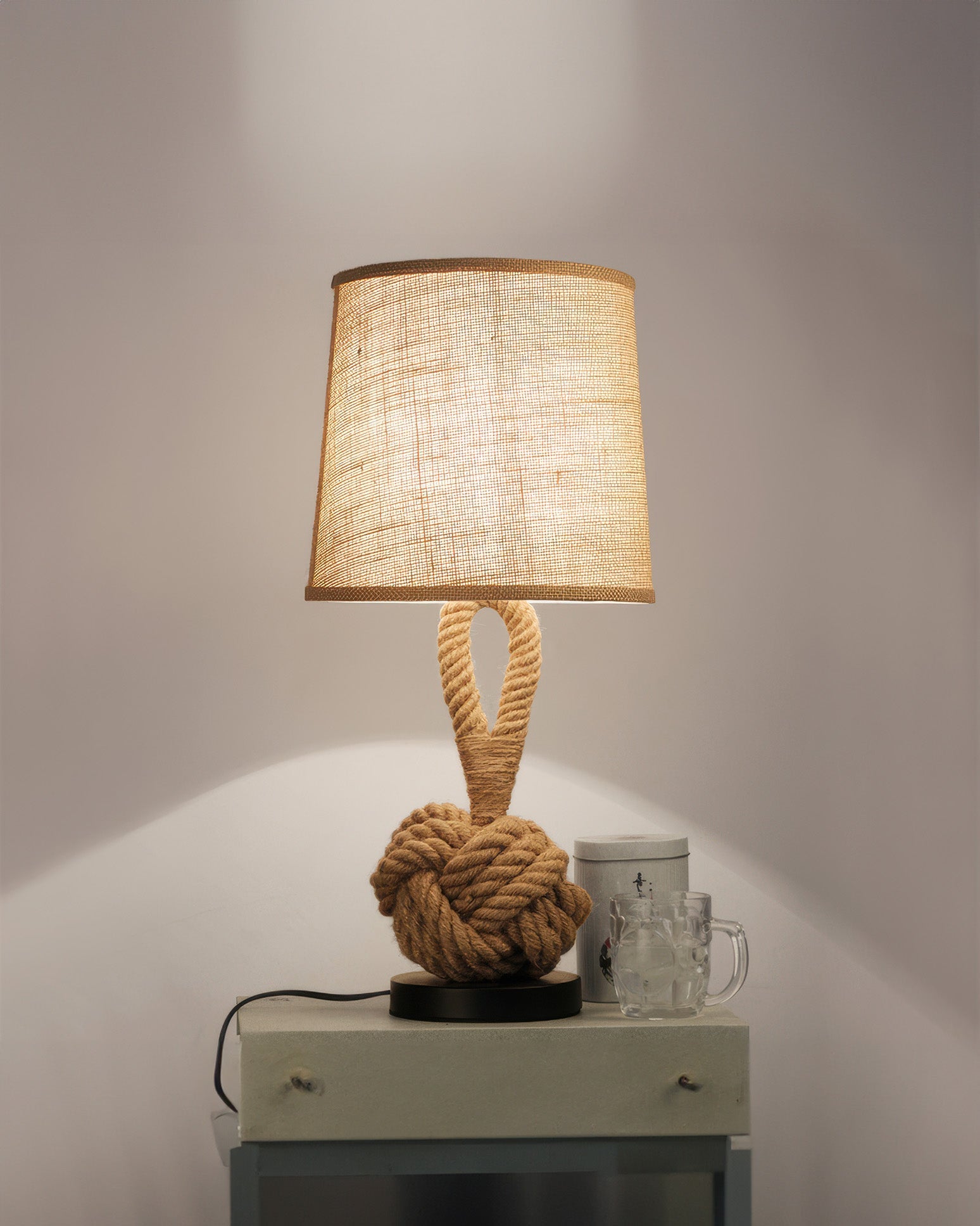 Lampe de table rustique en corde de chanvre