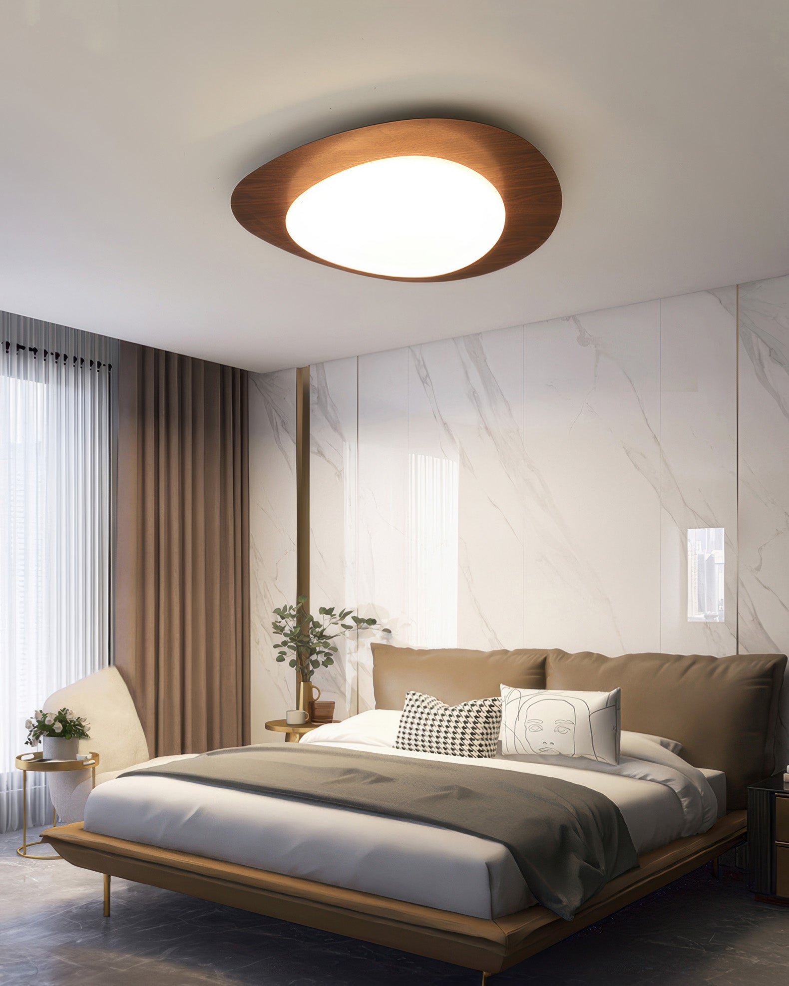 Scandinavian Pebble Wood Grain Ceiling Light