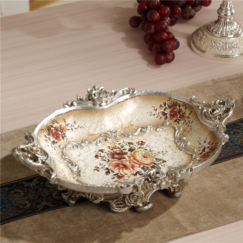 Gold & White Fruit Plate Basket With Handles