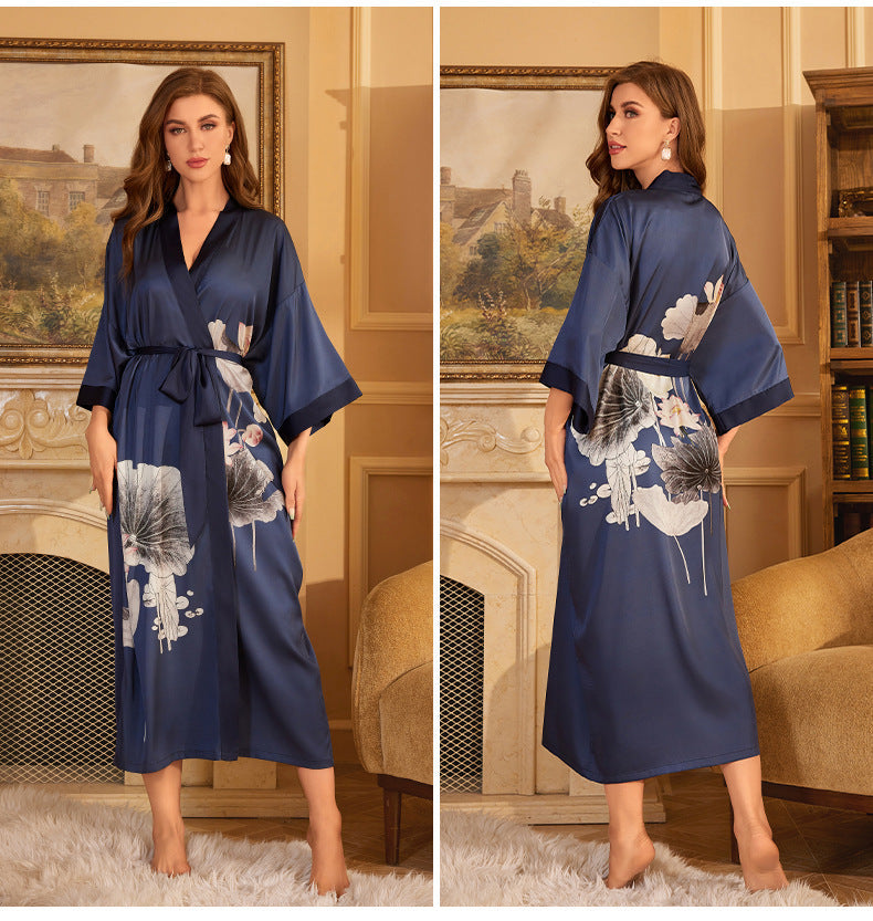 Robe kimono fleurie bleu clair