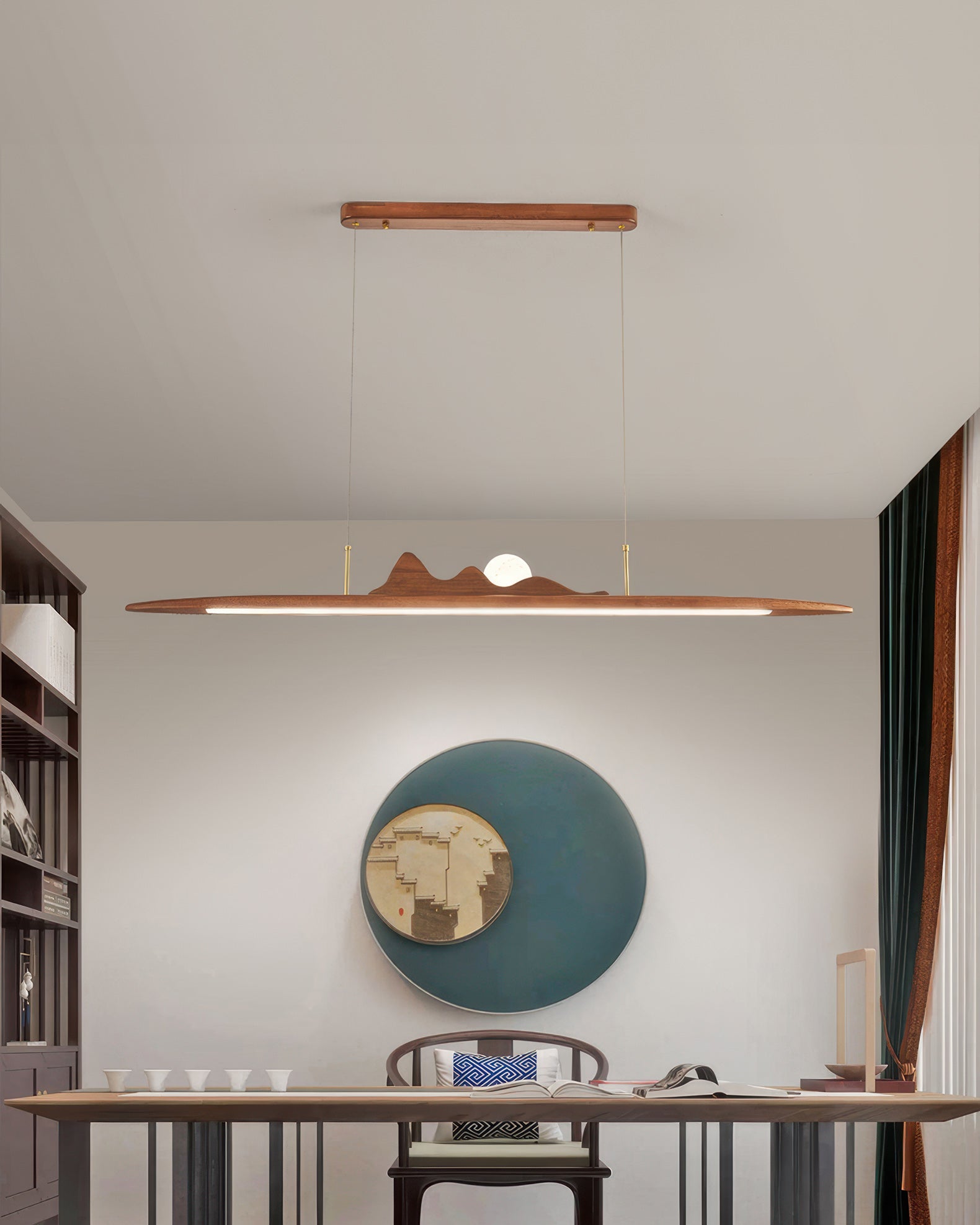 Wooden Strip Pendant Lamp Minimalist One Line Design