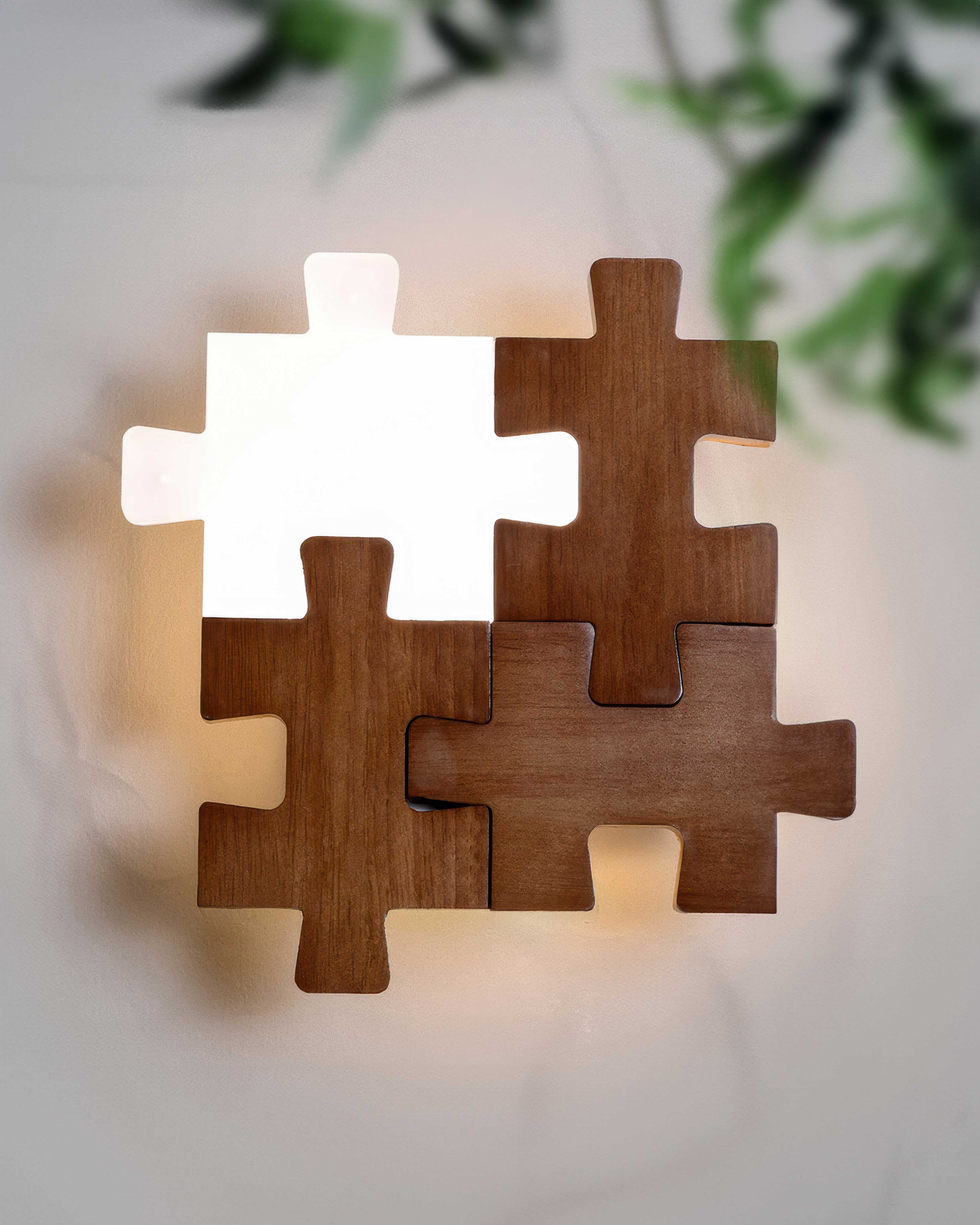 Applique murale LED en bois nordique avec puzzles lumineux