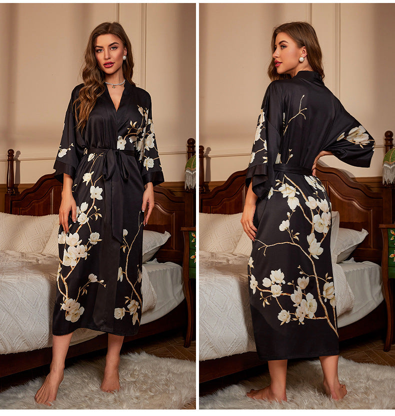 Robe kimono fleurie bleu clair