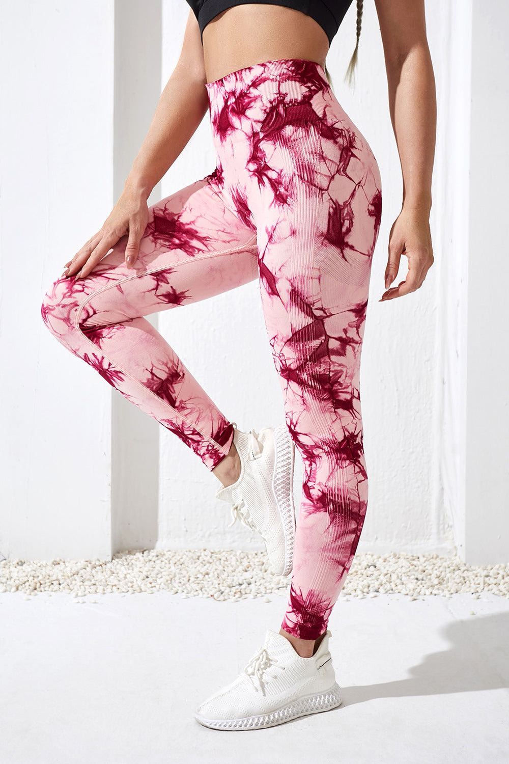 Leggings mit hoher Taille und Batikmuster