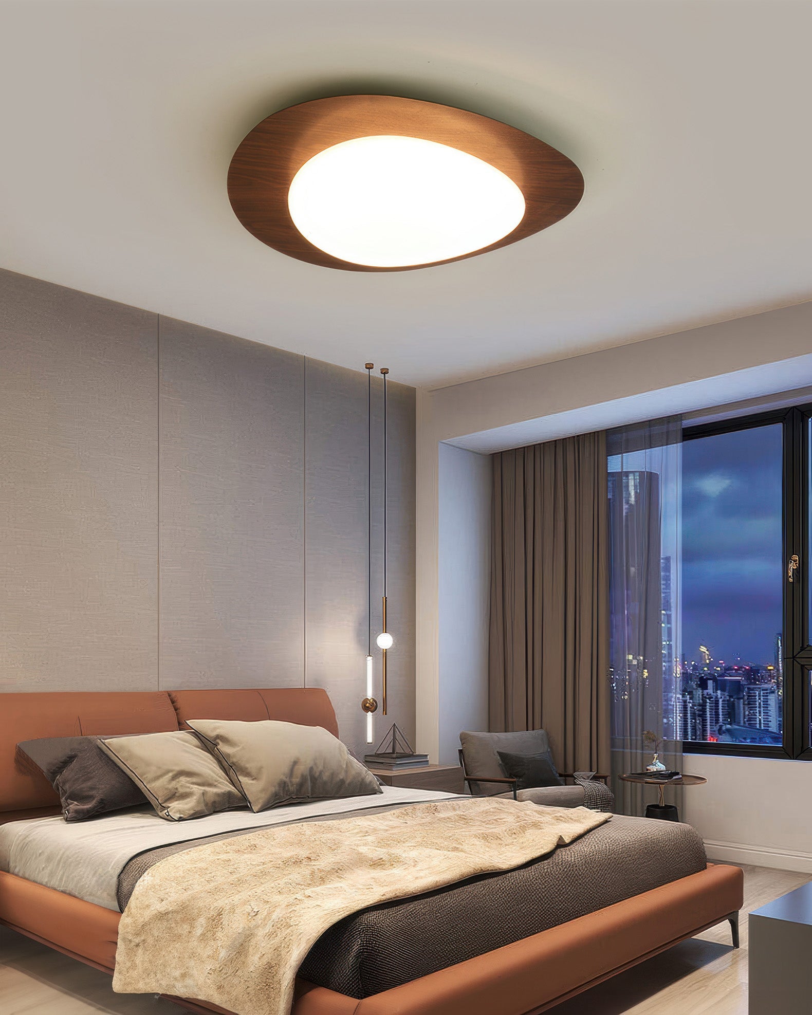 Scandinavian Pebble Wood Grain Ceiling Light