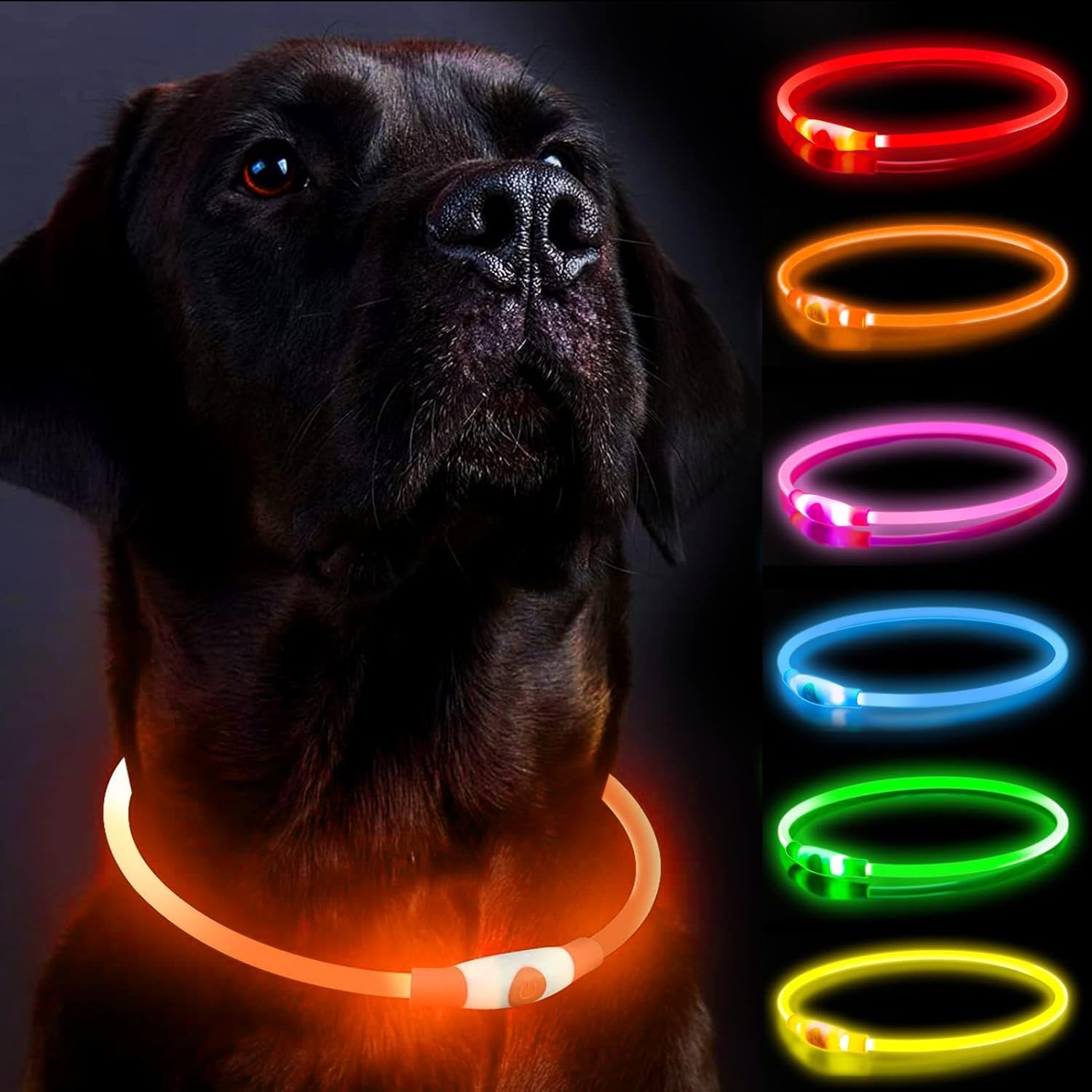 LED-hundhalsband, hundhalsband, uppladdningsbar glänsande nattpromenad