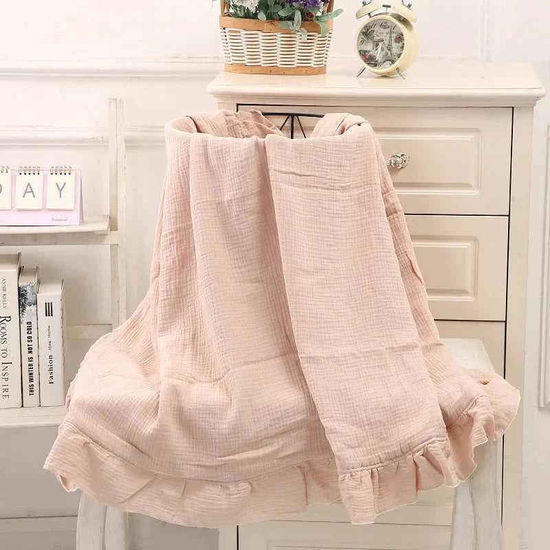 Ekologisk bomull volangerad Muslin Baby Swaddle filt - vit, beige, rosa, lila och blå