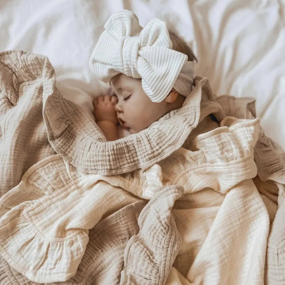 Økologisk bomuld, flæsede muslin baby-svøbtæppe - hvid, beige, pink, lilla og blå