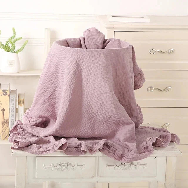 Økologisk bomuld, flæsede muslin baby-svøbtæppe - hvid, beige, pink, lilla og blå