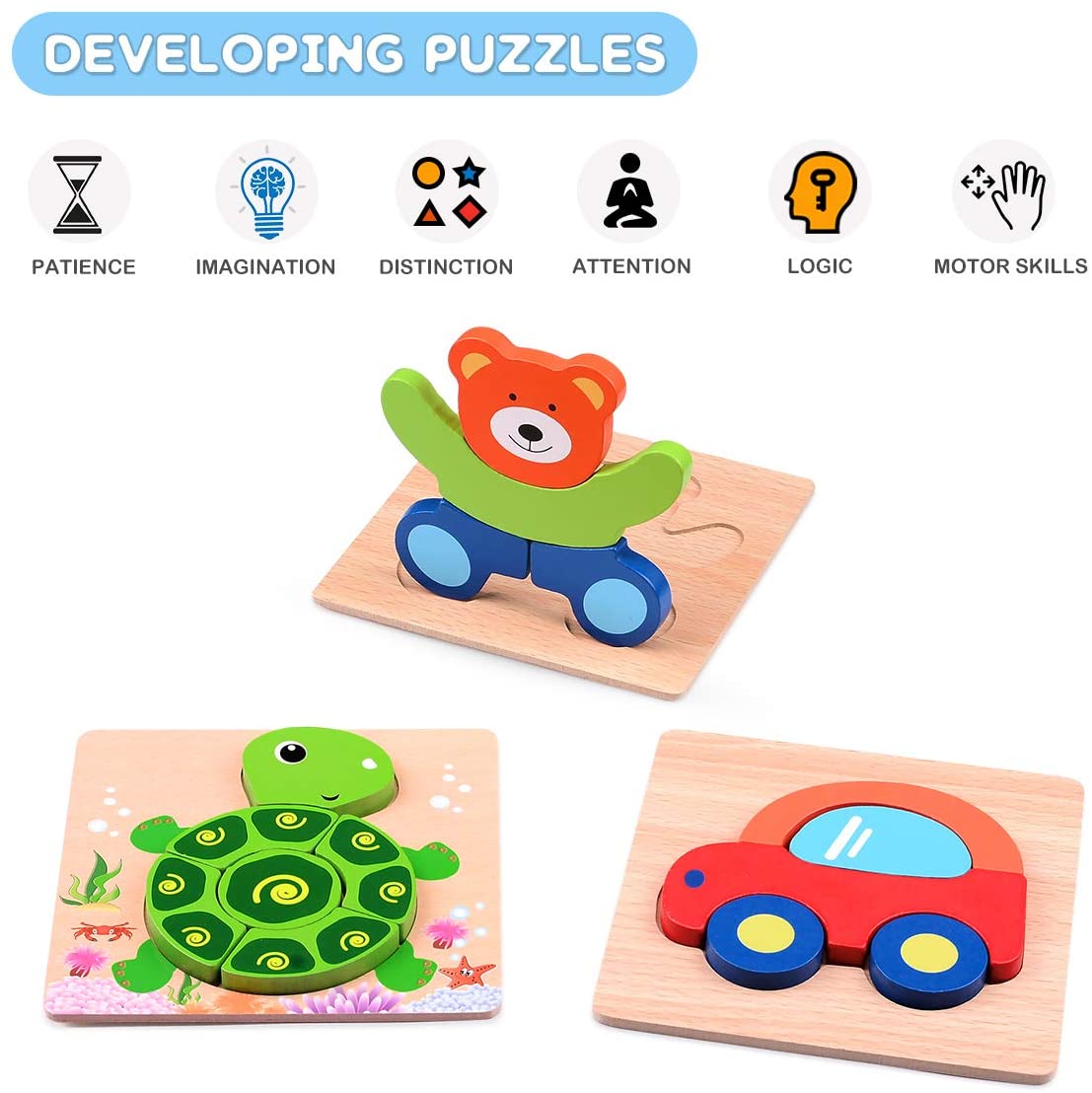 Woods™ - Better fine motor skills - Montessori puzzle with animals