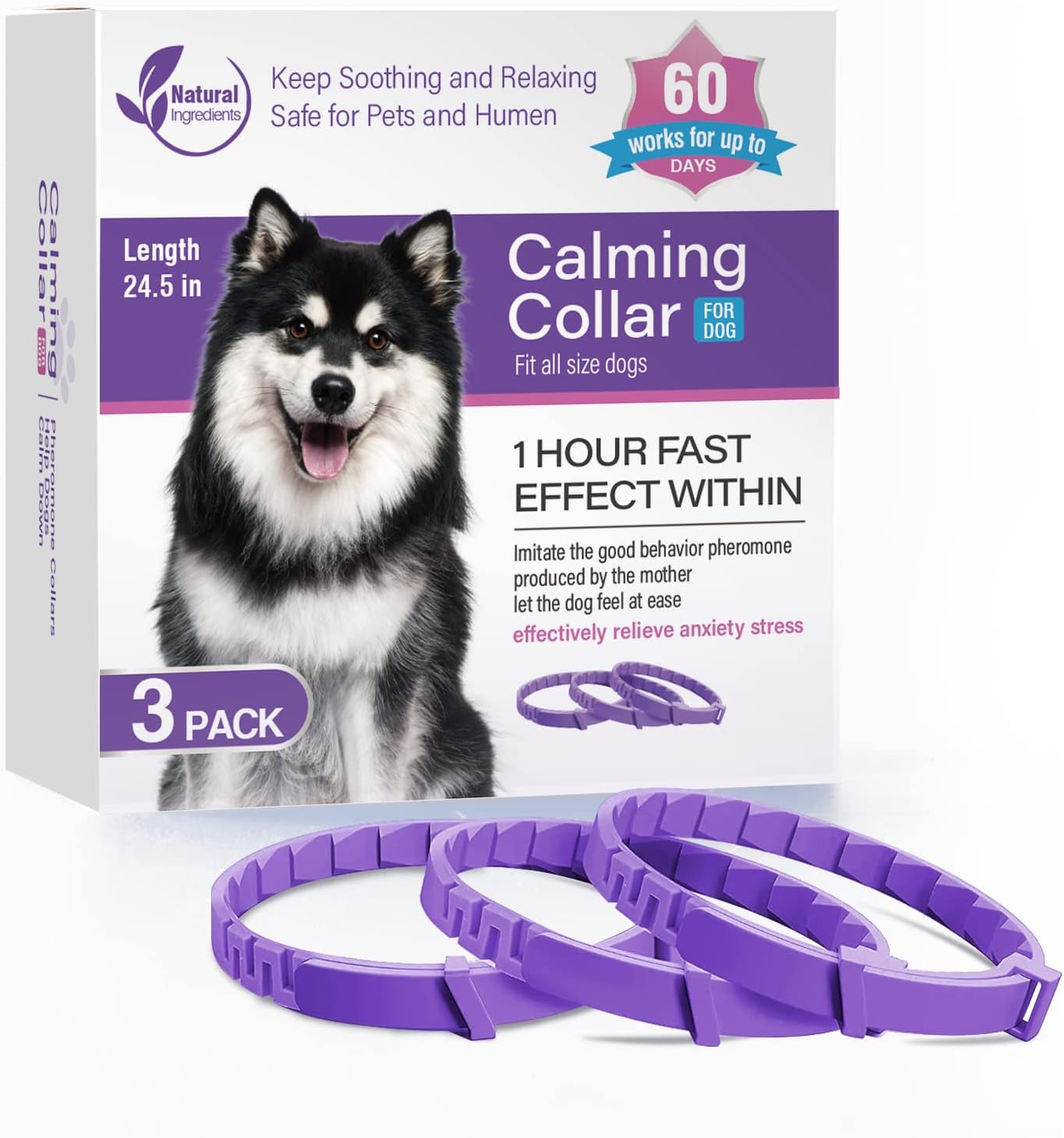 Collar calmante para perros, paquete de 3 collares para perros, reduce la ansiedad de las mascotas con efecto feromona, collar tranquilo seguro e impermeable