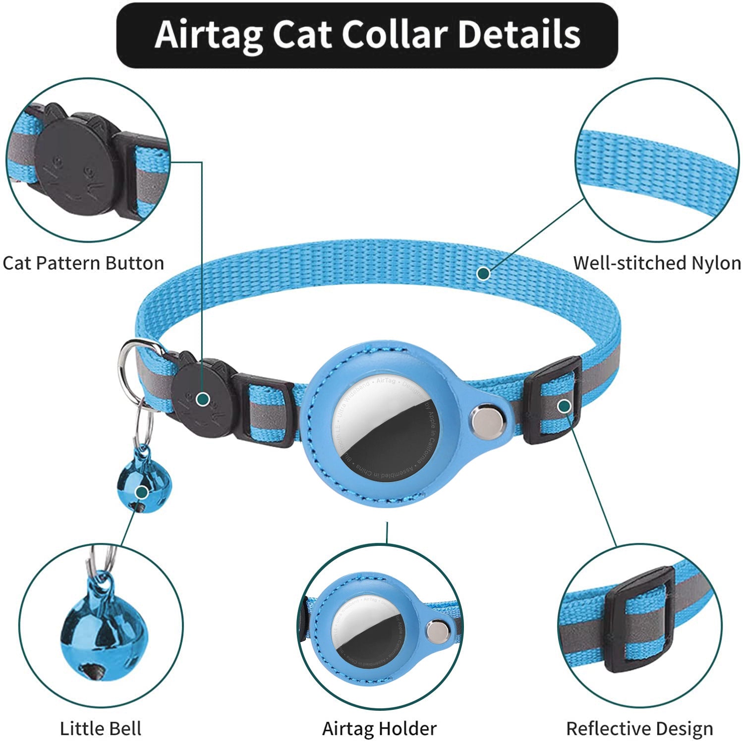 Pawfey Smart Cat Collar med Apple AirTag-hållare