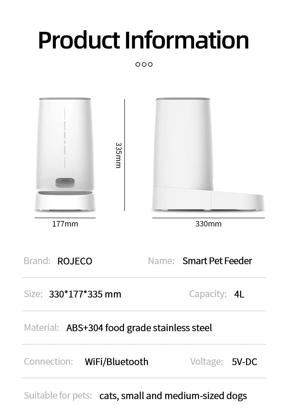 Okos WiFi Kutyatápláló 4L Rozsdamentes Acél Tálcával és Alkalmazásvezérléssel