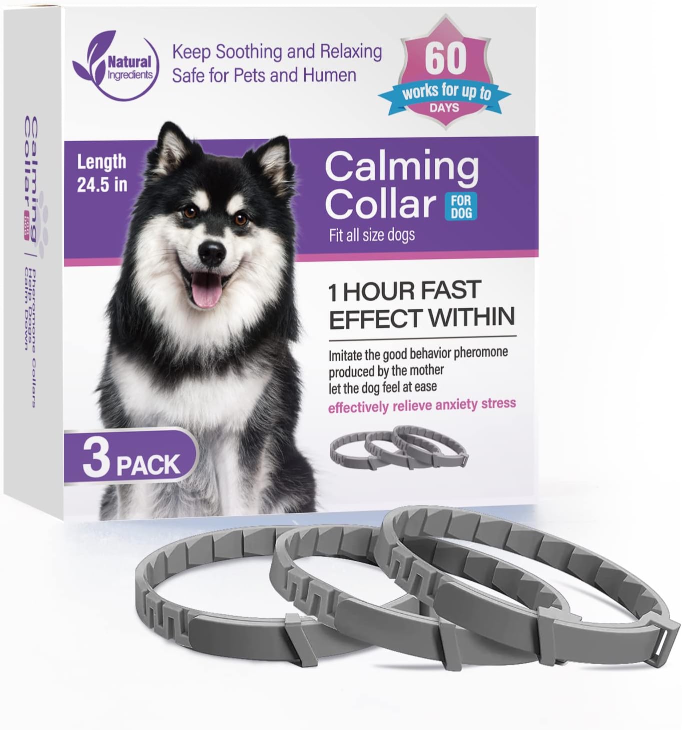 Collar calmante para perros, paquete de 3 collares para perros, reduce la ansiedad de las mascotas con efecto feromona, collar tranquilo seguro e impermeable