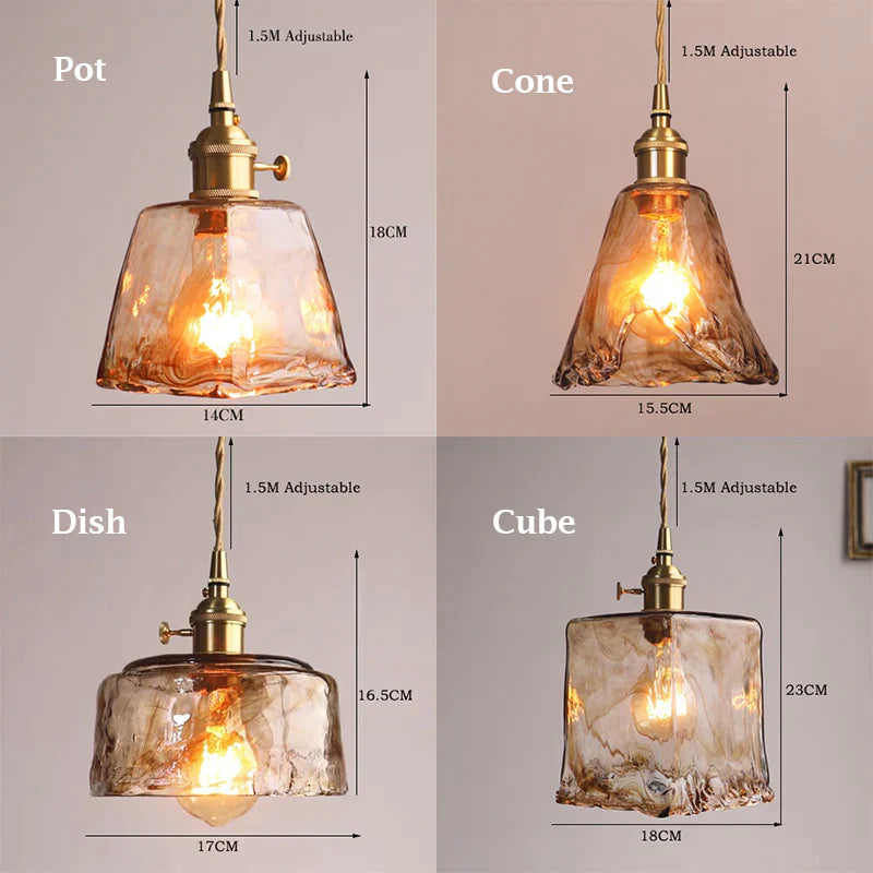 Brass Amber Glass Pendant Light -valaisin