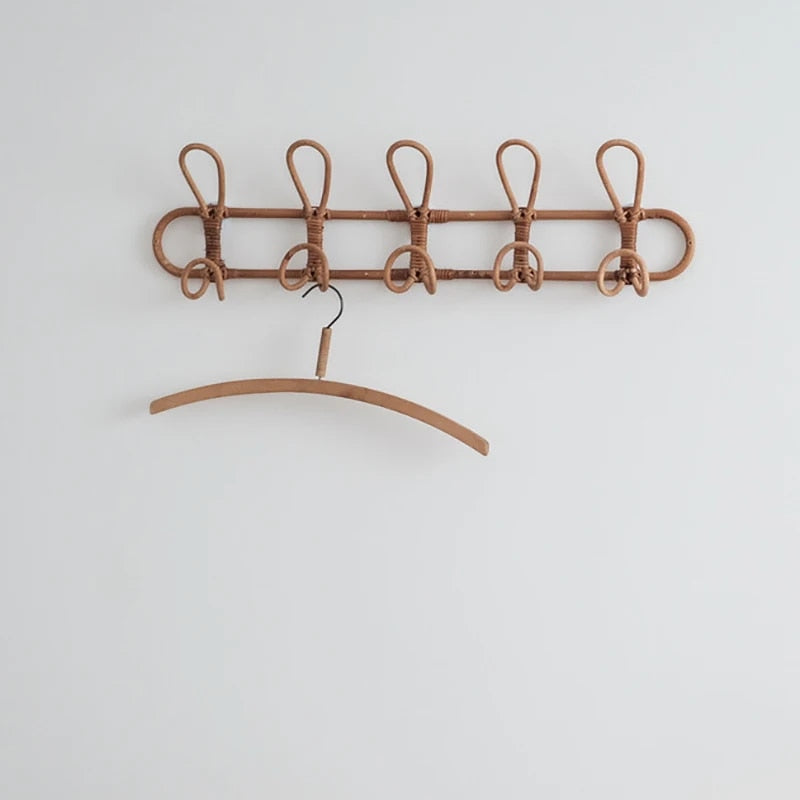 Children's Natural Rattan Wall Hook Organiser - 3 & 5 Hooks