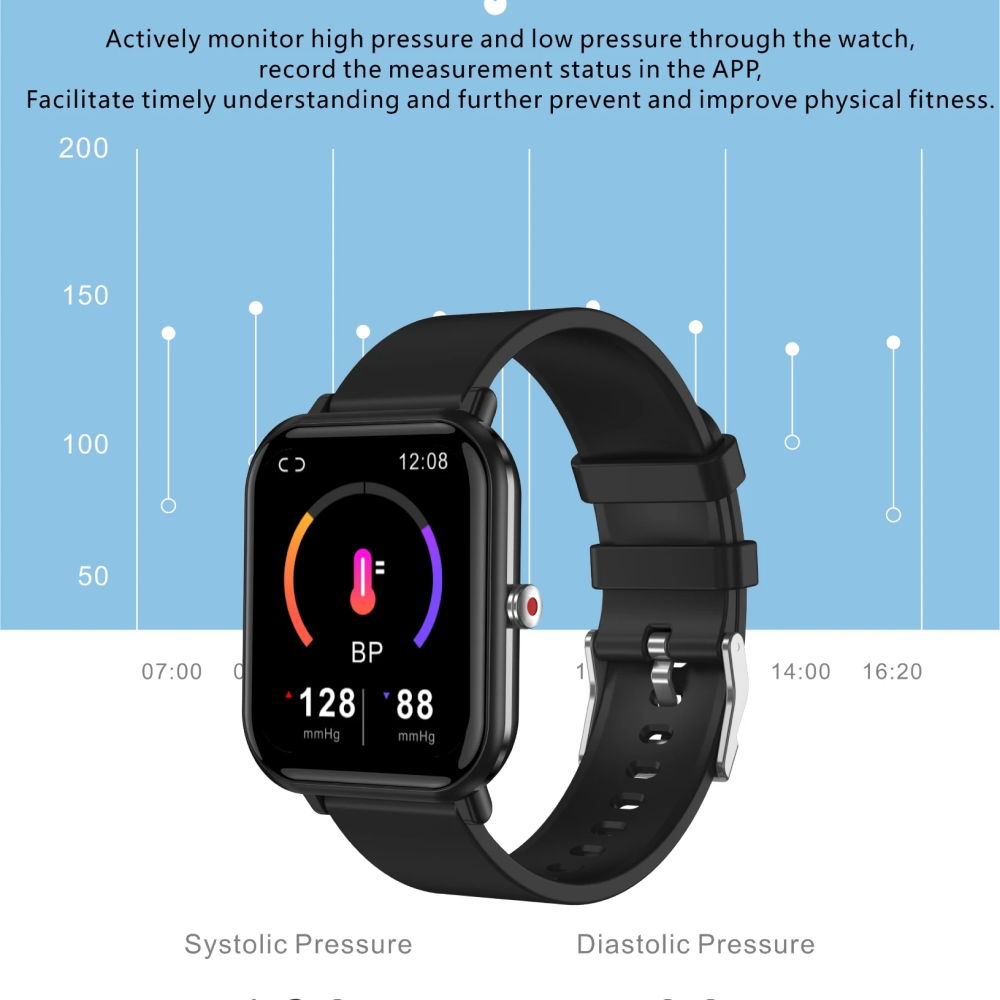 Reloj elegante 2024 de la presión arterial de la prenda impermeable del deporte de la cara de la muñeca del monitor de la presión arterial para el IOS de Android