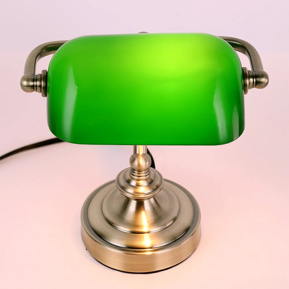 NostalGlow - Mini lampada da scrivania retrò in metallo/vetro