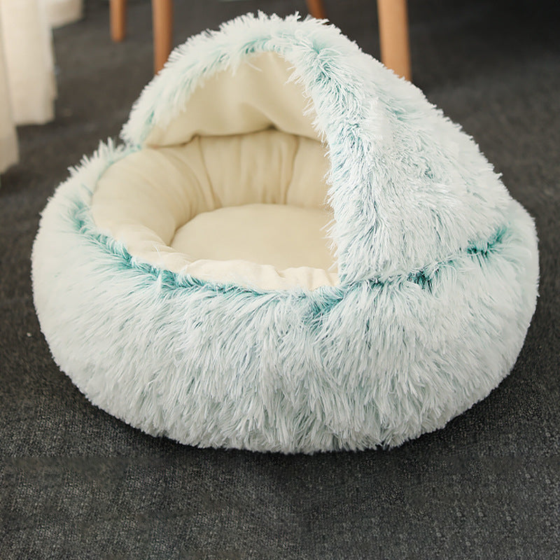 Round Plush Calming Dog Cave Bed