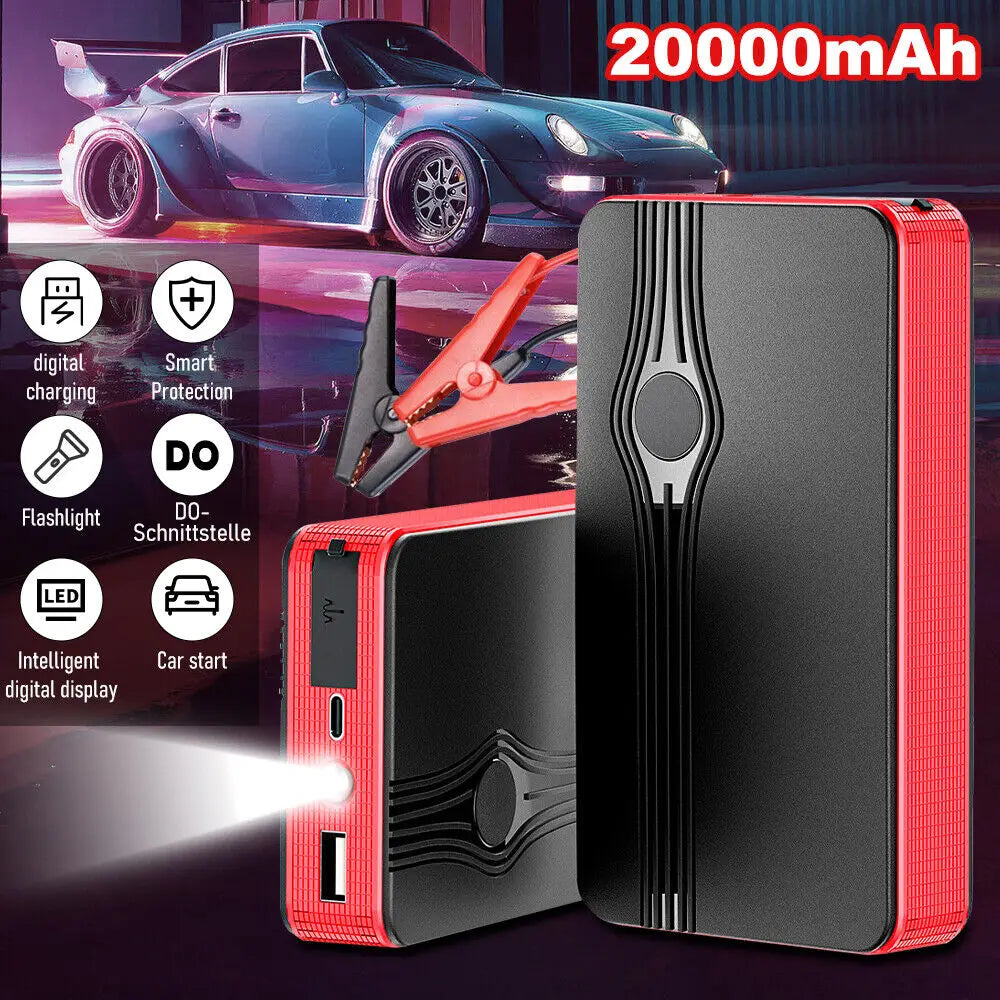 Car Jump Starter & Tire Inflator - 20000mAh Power Bank, Air Pump & Emergency Kit