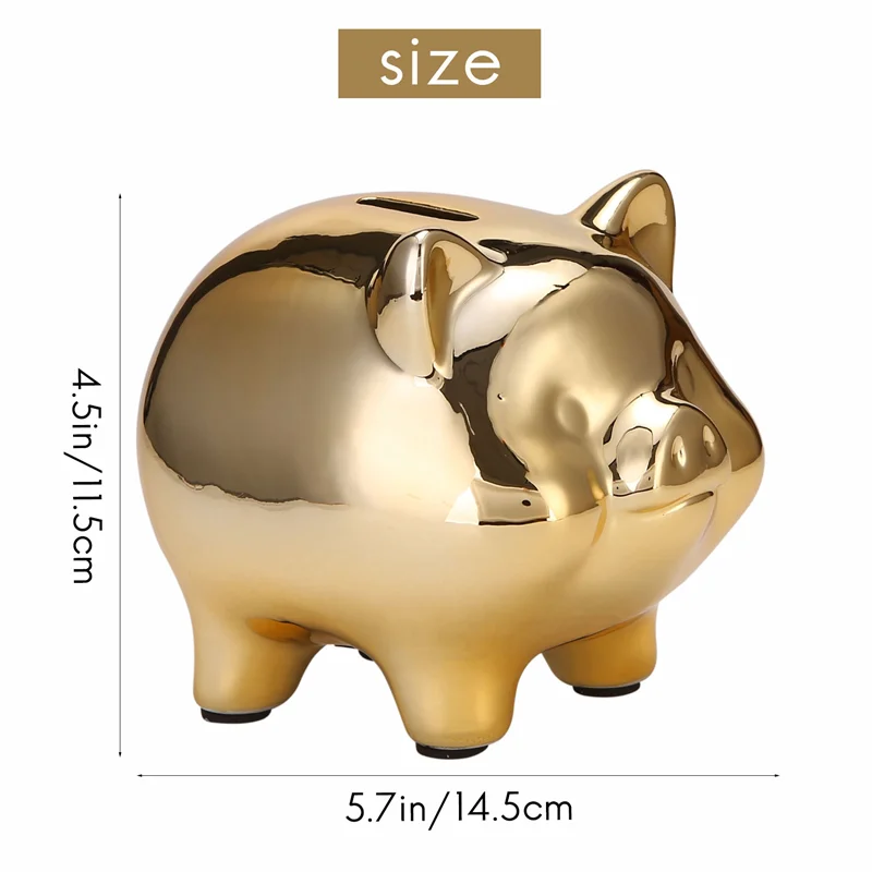 Lucky Gold Pig Piggy Bank – Cute Ceramic Coin Bank for Savings