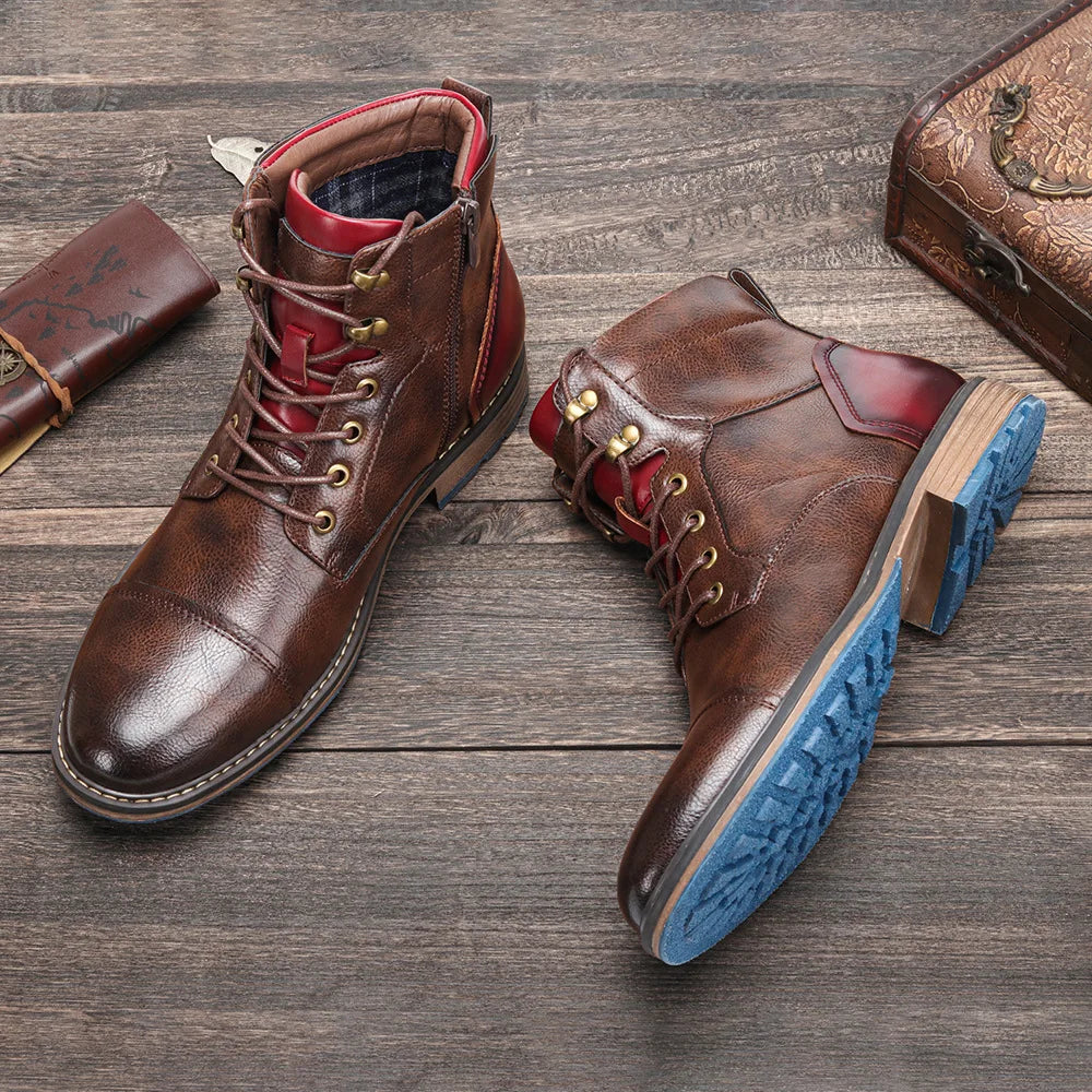 Mens Leather lace-up boots for autumn and winter