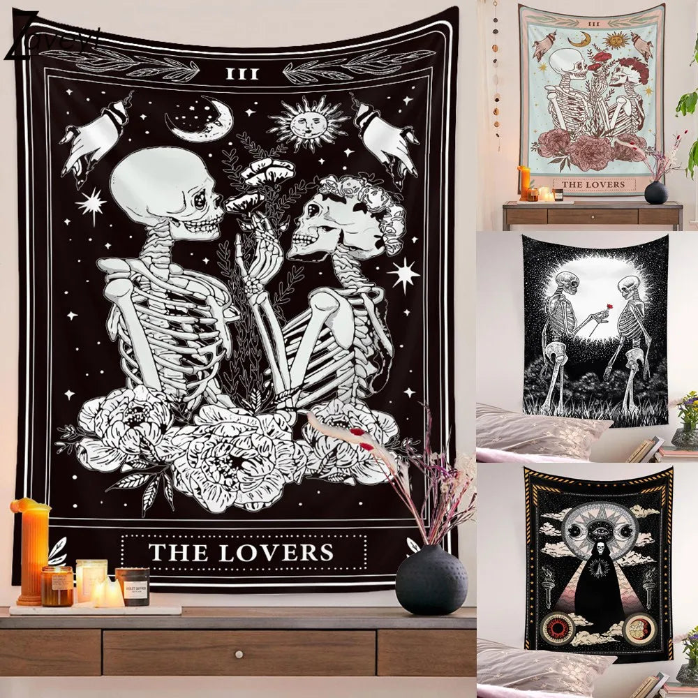 Tapiz de tarot nupcial con calaveras