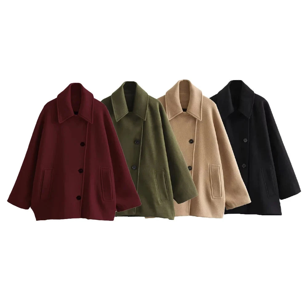 Veste courte mélangée Olivia pour femme – Col polo élégant, veste à manches chauve-souris, cape d'hiver confortable