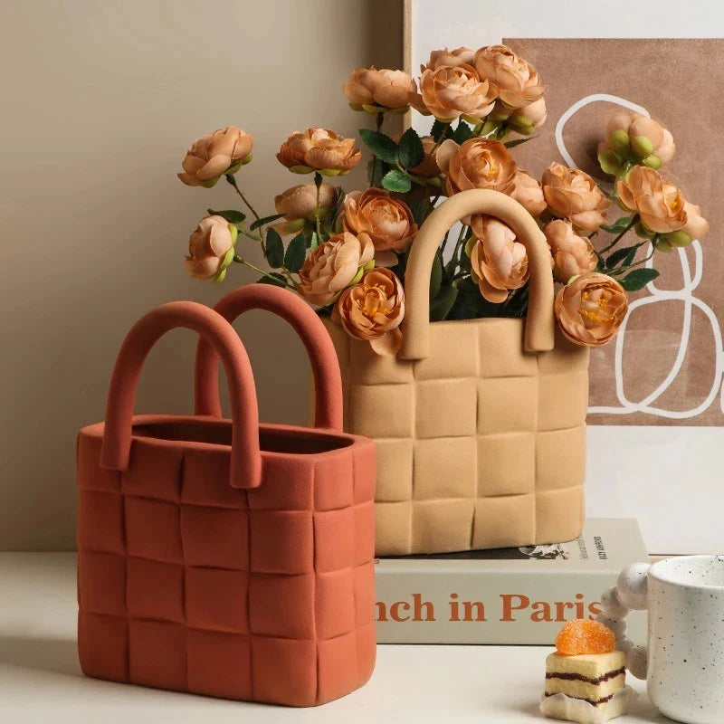 Keramik Frauen Tasche Blumen Vase Nordic Luxus Tasche Vase Handtasche Blumentopf Ornamente Büro Wohnzimmer Dekoration Wohnkultur