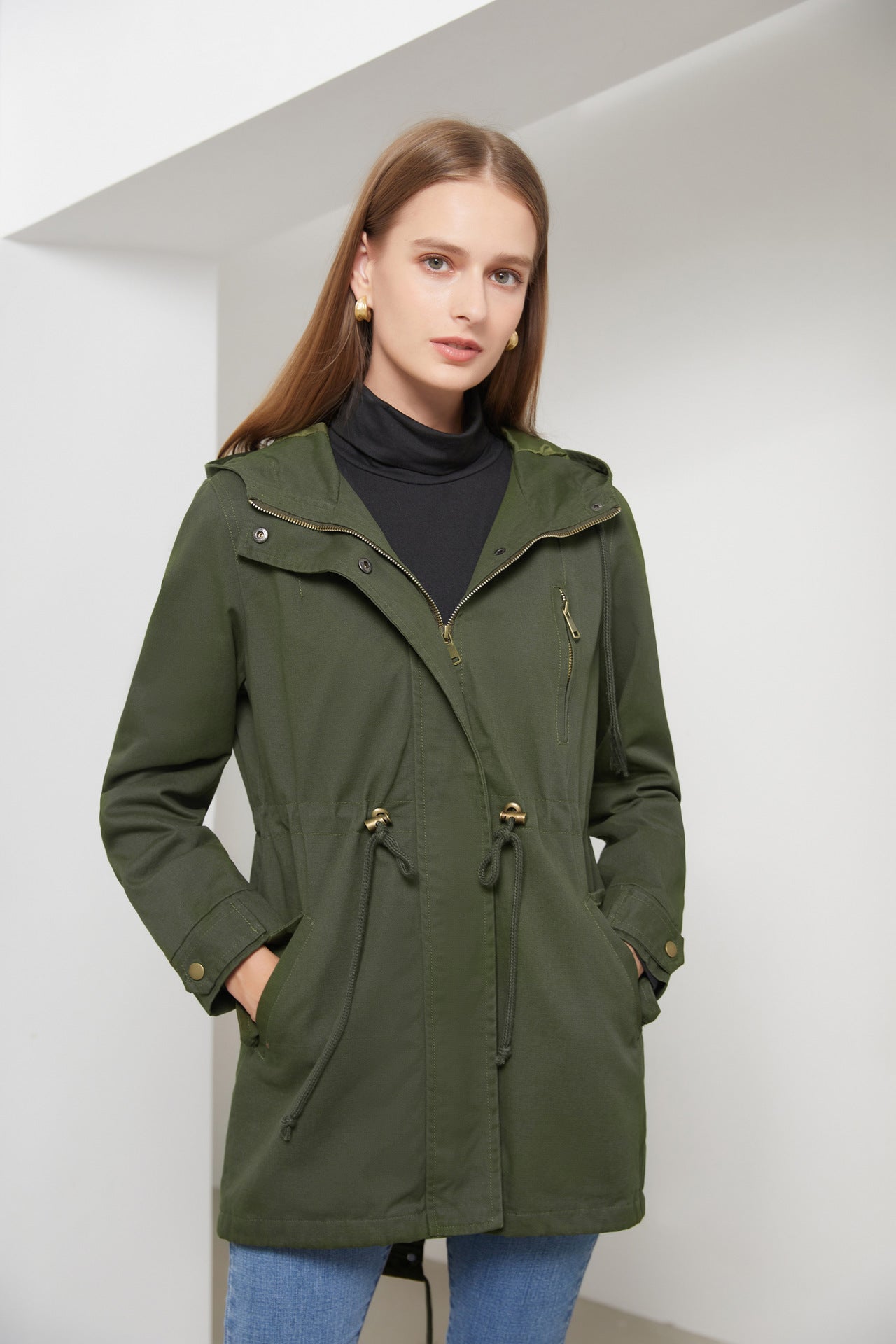 Lena: Baumwoll-Trenchcoat/Jacke mit Kapuze – Damen-Windjacke für Frühling und Herbst