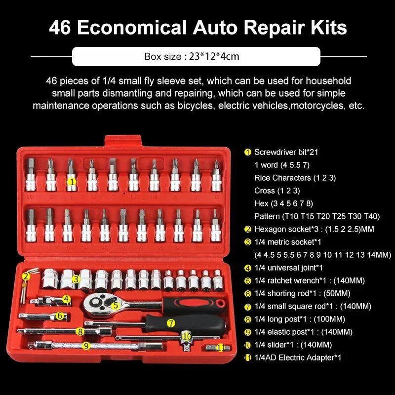 🔧 Kit di attrezzi per riparazione auto compatto da 46 pezzi 🚗