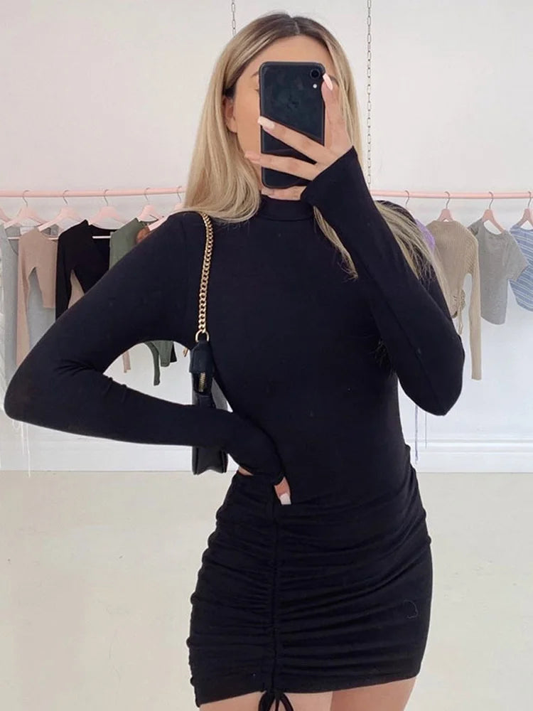 Sara Turtleneck Rynkad Bodycon Mini Klänning