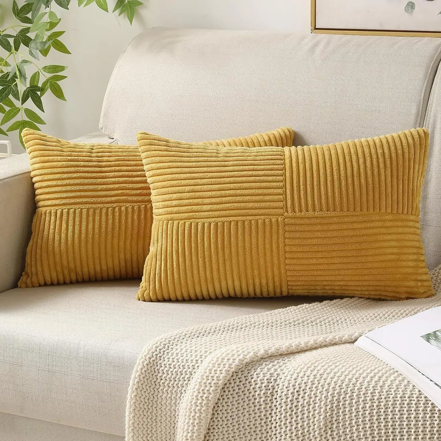 StripePlush - Stribet Corduroy sofa og bilpudebetræk