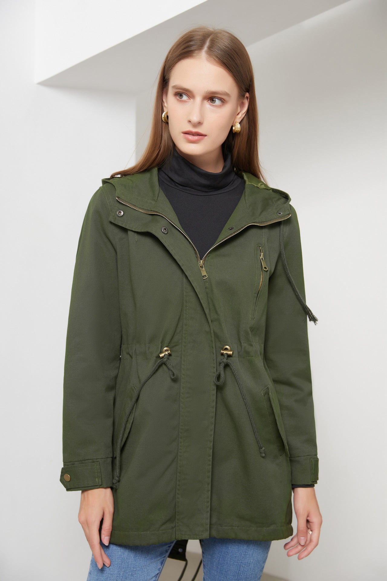 Lena: Baumwoll-Trenchcoat/Jacke mit Kapuze – Damen-Windjacke für Frühling und Herbst