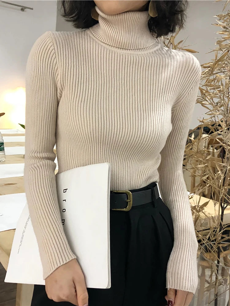 Lois Turtleneck Sweater - Höst vinter Slim-Fit stickad tröja för kvinnor