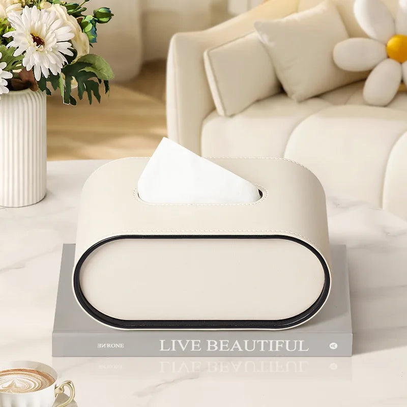 Winnie Luxe Oval Leather Tissue Box – Elegant Napkin Storage for Home & Office