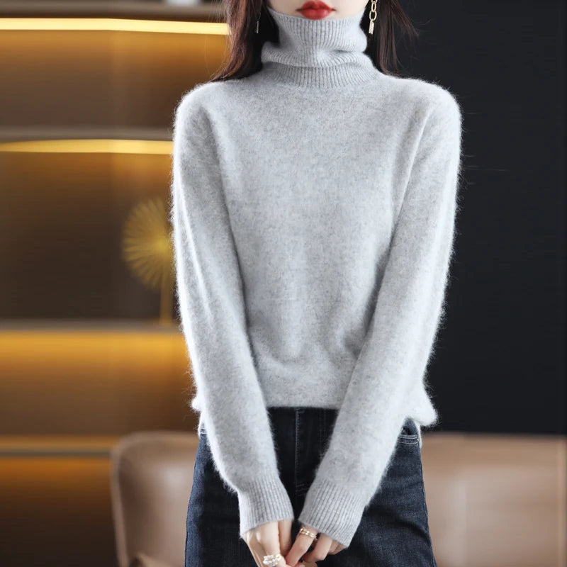 Emma High Neck Pure Mink Cashmere Sweater : 100% wool for Autumn and winter