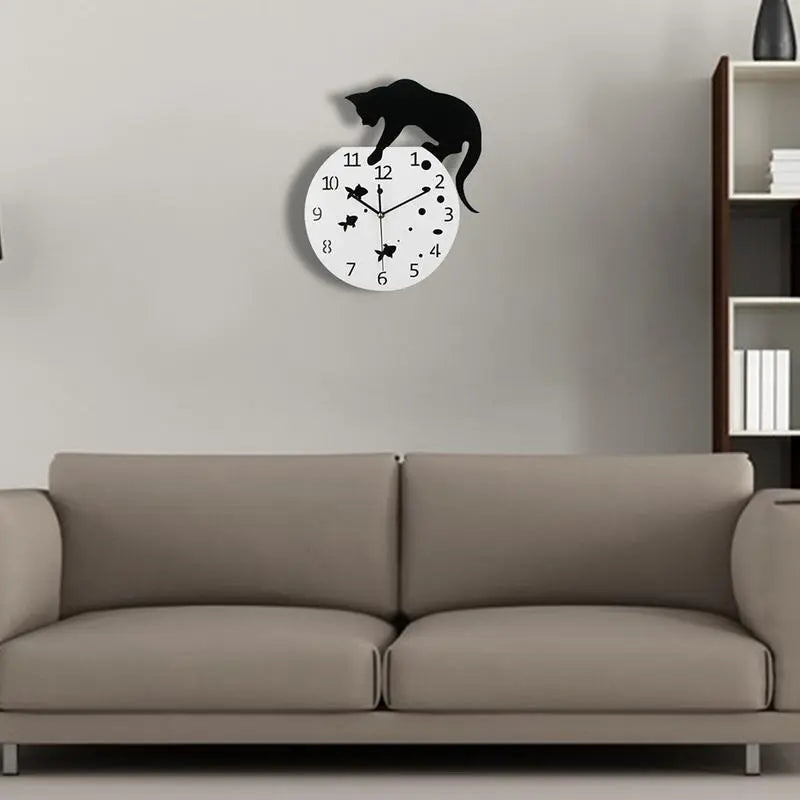 Horloge murale ronde avec motif de chat