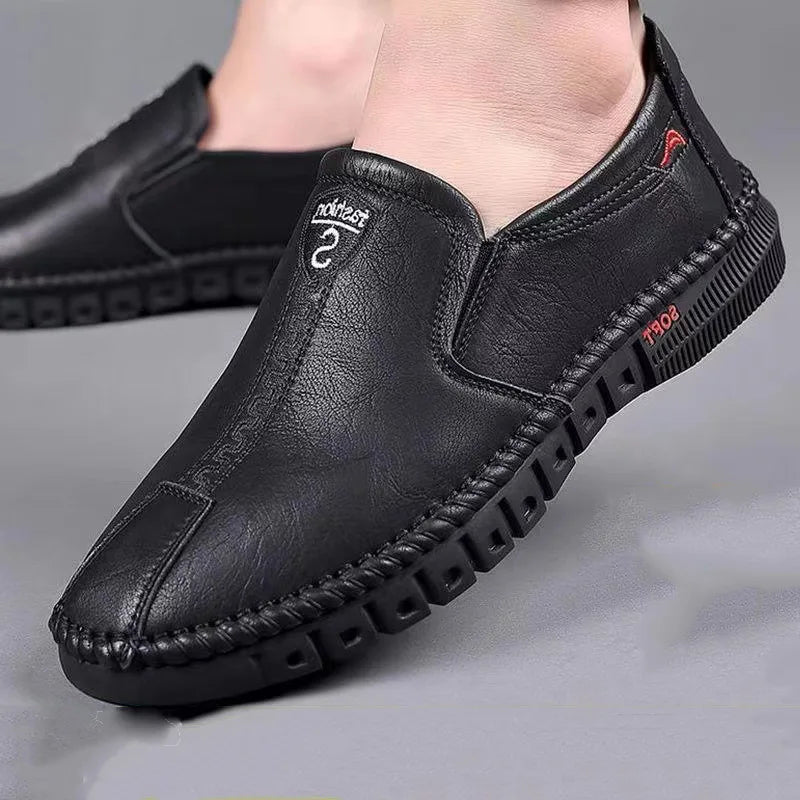 Men's Casual Leather Shoes - Autumn Fashion Comfortable Slip-On Flat Shoes